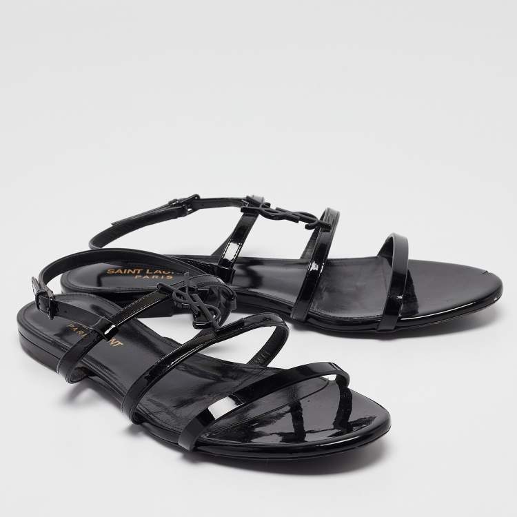 Pre Owned Saint Laurent Black Patent Leather Cassandra Flat Sandals Size 38