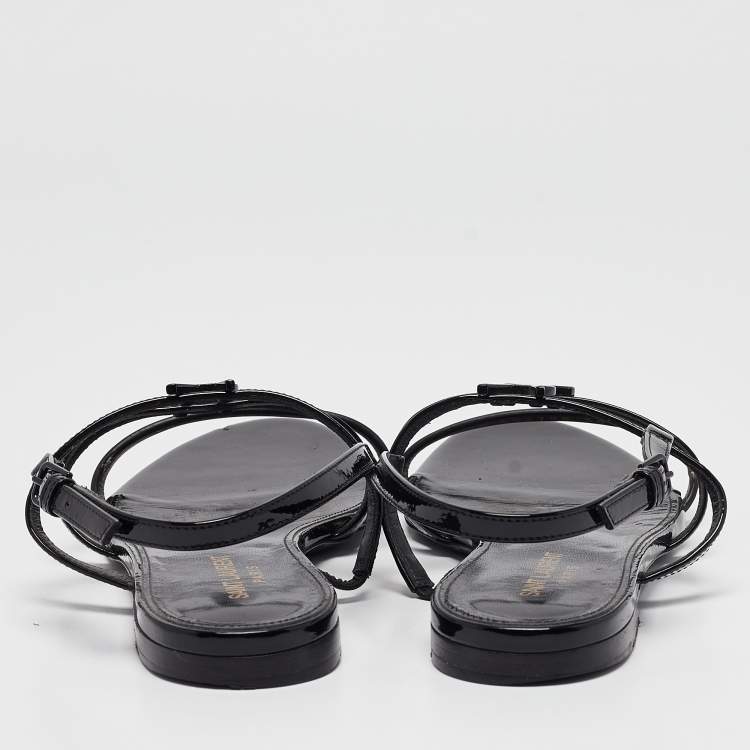 Pre Owned Saint Laurent Black Patent Leather Cassandra Flat Sandals Size 38