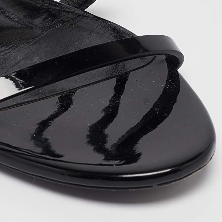 Pre Owned Saint Laurent Black Patent Leather Cassandra Flat Sandals Size 38