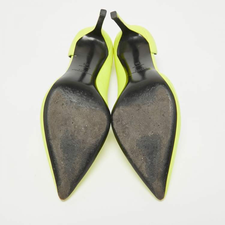 Pre Owned Saint Laurent Neon Yellow Leather D'orsay Pumps Size 36