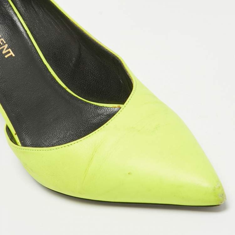 Pre Owned Saint Laurent Neon Yellow Leather D'orsay Pumps Size 36