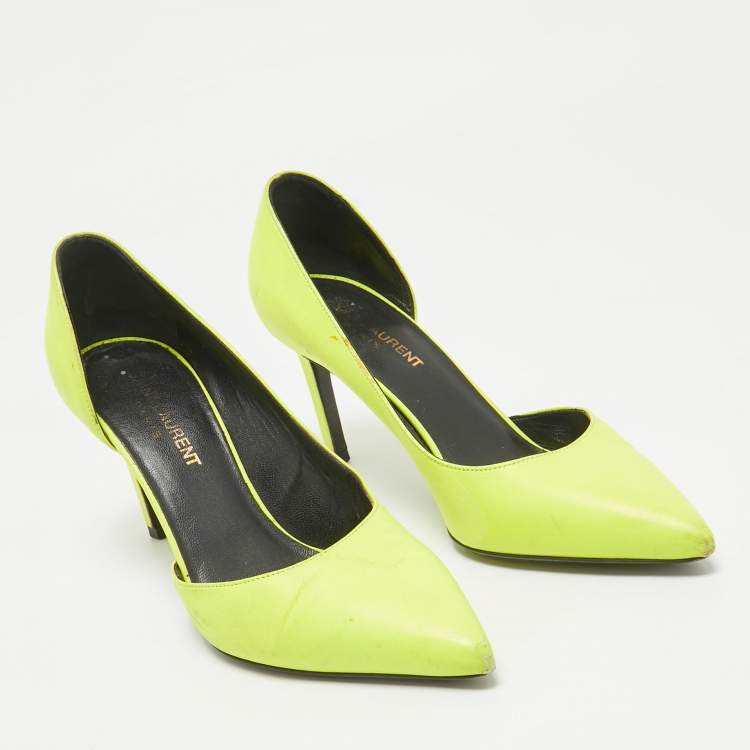 Pre Owned Saint Laurent Neon Yellow Leather D'orsay Pumps Size 36