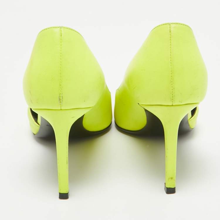 Pre Owned Saint Laurent Neon Yellow Leather D'orsay Pumps Size 36