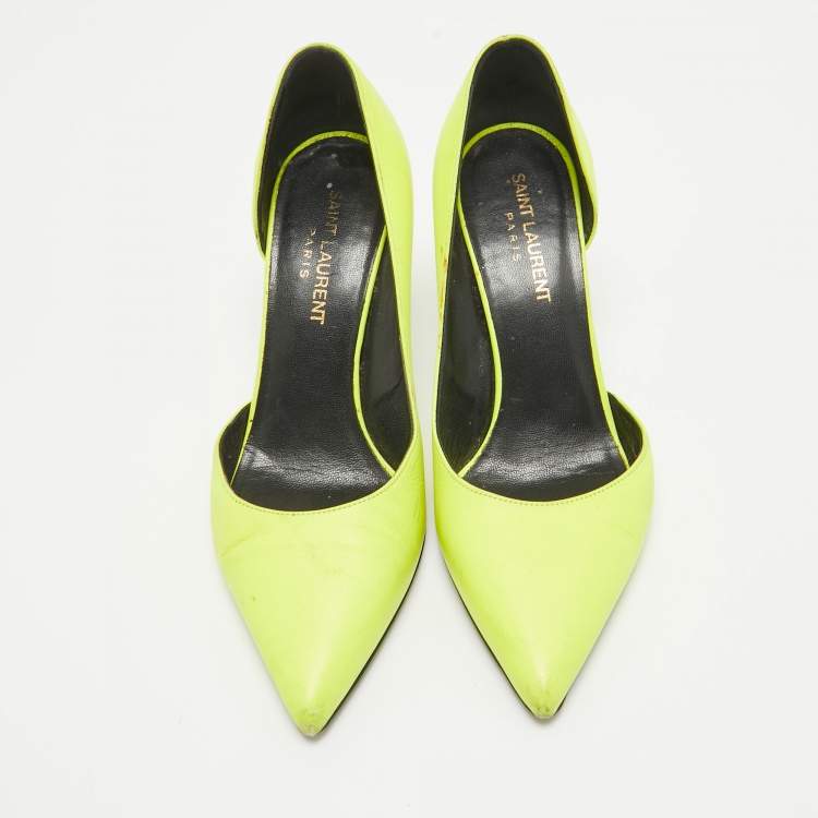 Pre Owned Saint Laurent Neon Yellow Leather D'orsay Pumps Size 36