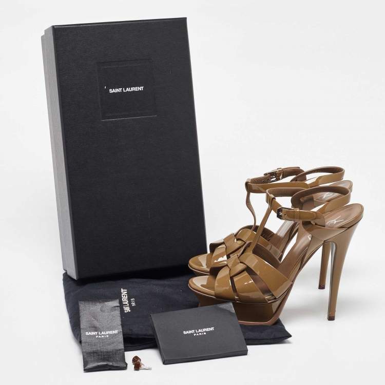 Pre Owned Saint Laurent Olive Green Patent Leather Tribute Sandals Size 37