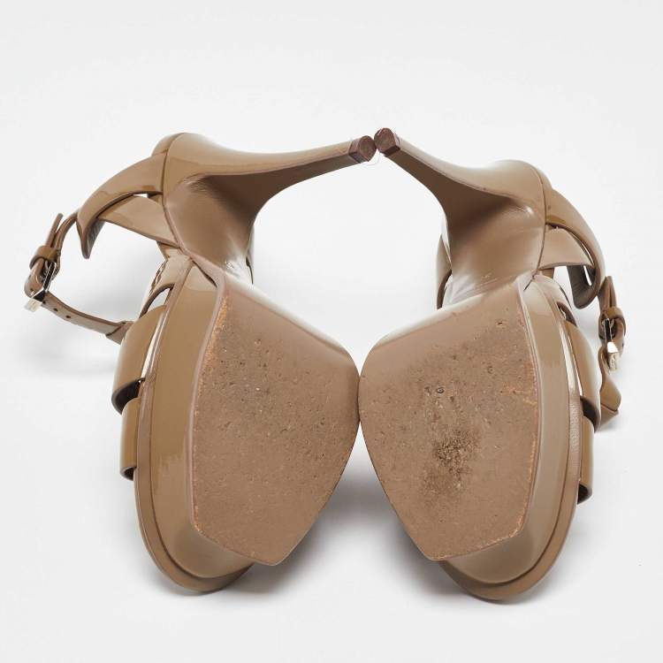 Pre Owned Saint Laurent Olive Green Patent Leather Tribute Sandals Size 37