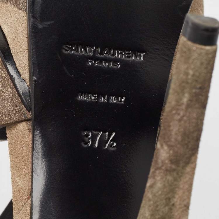 Pre Owned Saint Laurent Green Suede Tribute Platform Sandals Size 37.5