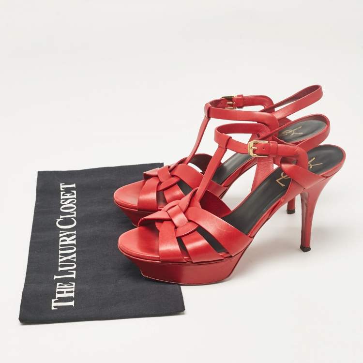 Pre Owned Saint Laurent Red Leather Tribute Sandals Size 38