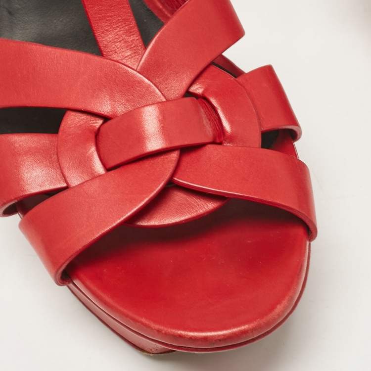 Pre Owned Saint Laurent Red Leather Tribute Sandals Size 38