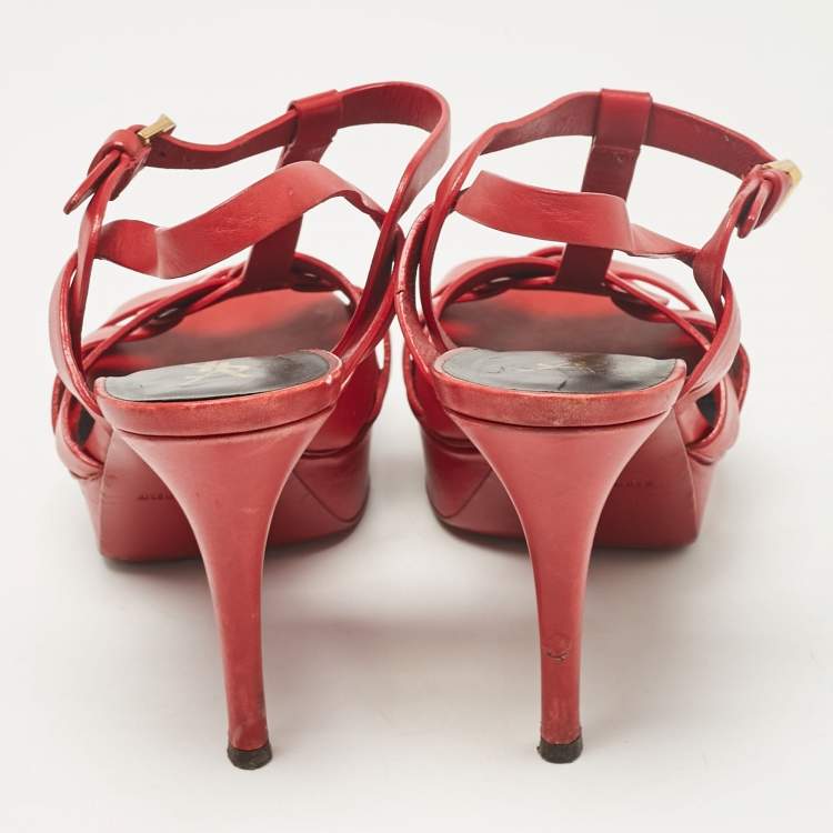 Pre Owned Saint Laurent Red Leather Tribute Sandals Size 38