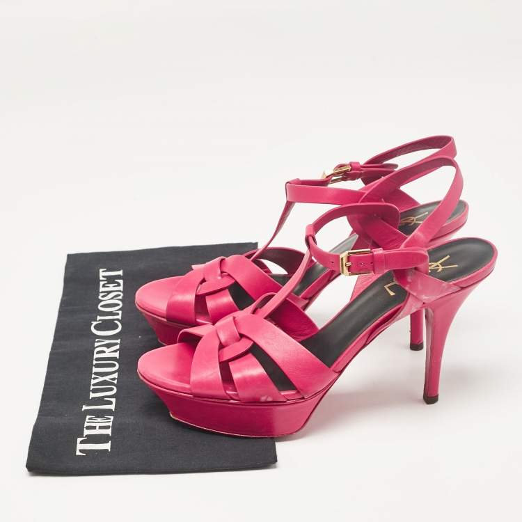 Pre Owned Saint Laurent Pink Leather Tribute Sandals Size 38