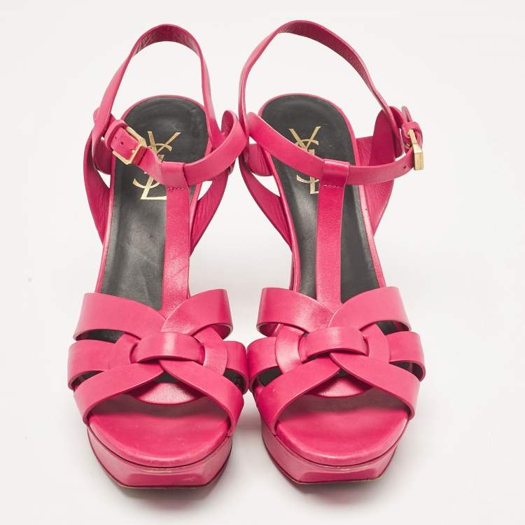 Pre Owned Saint Laurent Pink Leather Tribute Sandals Size 38