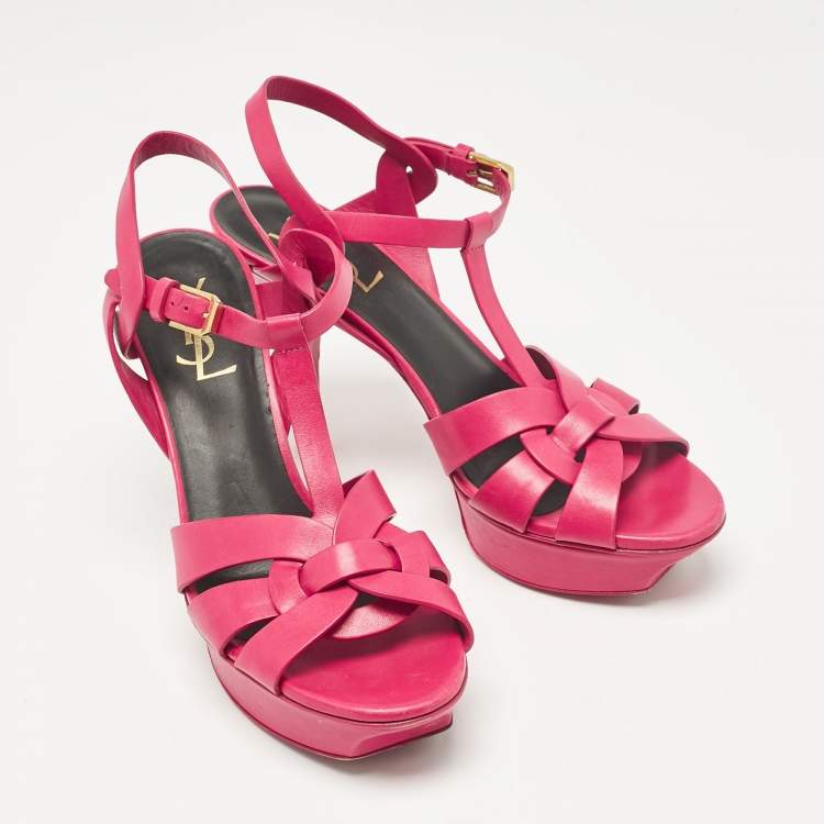 Pre Owned Saint Laurent Pink Leather Tribute Sandals Size 38