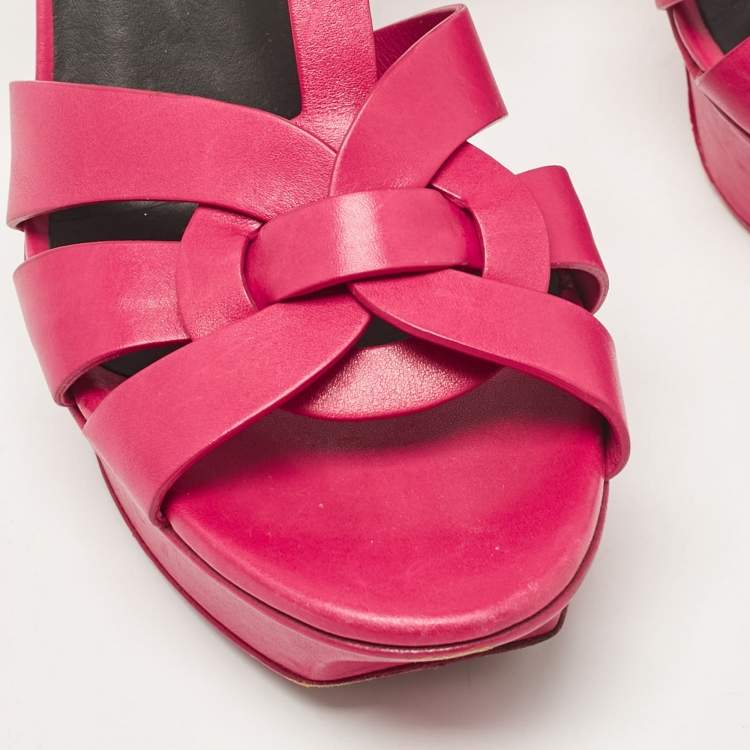 Pre Owned Saint Laurent Pink Leather Tribute Sandals Size 38