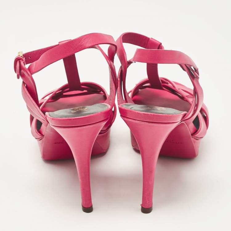 Pre Owned Saint Laurent Pink Leather Tribute Sandals Size 38