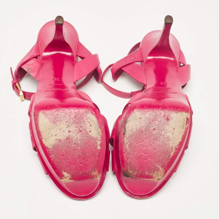 Pre Owned Saint Laurent Pink Leather Tribute Sandals Size 38