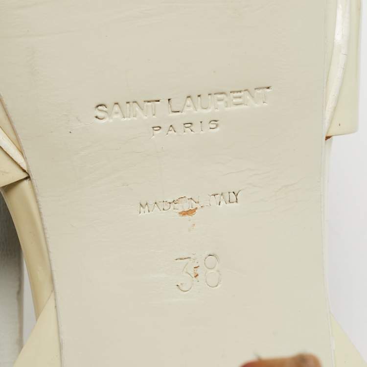 Pre Owned Saint Laurent Cream Patent Leather Tribute Sandals Size 38