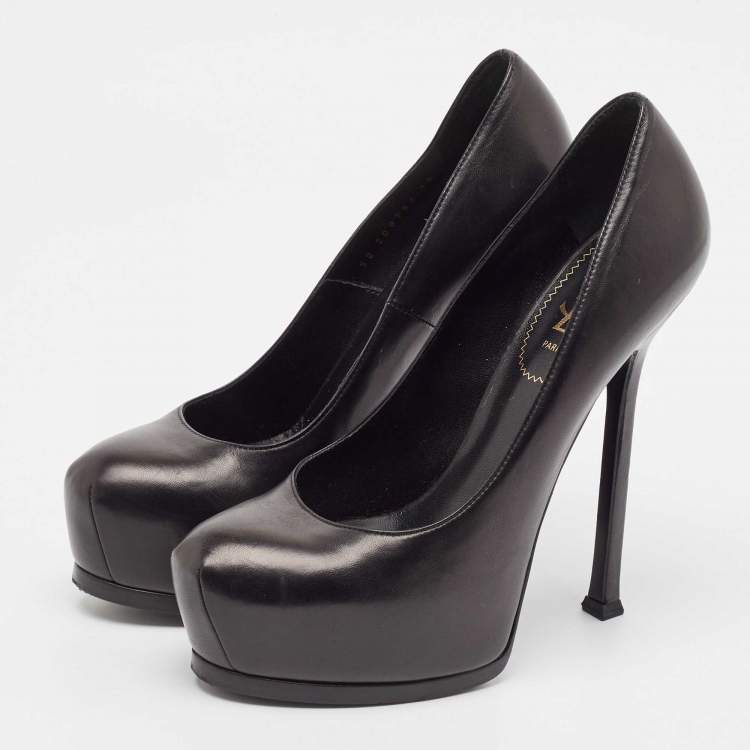 مملوكة مسبقًا Saint Laurent Black Leather Tribtoo Platform Pumps Size 38