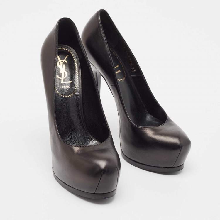 مملوكة مسبقًا Saint Laurent Black Leather Tribtoo Platform Pumps Size 38