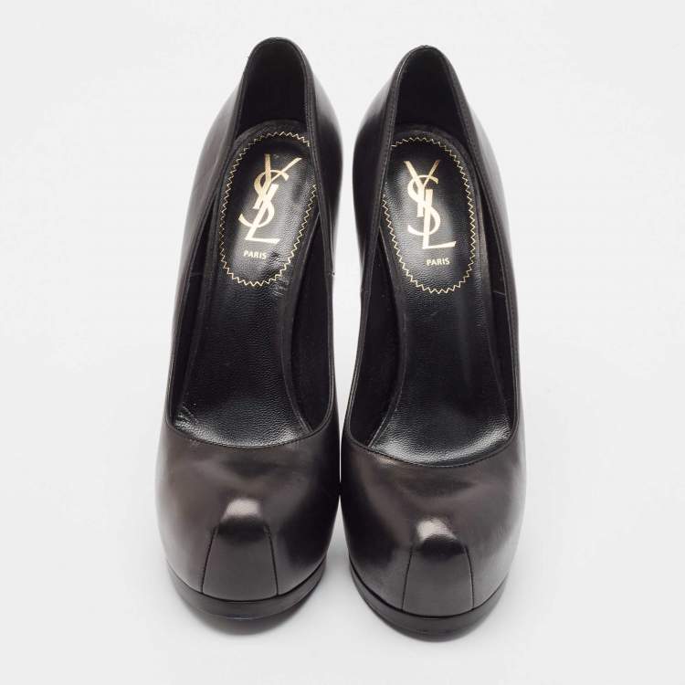 مملوكة مسبقًا Saint Laurent Black Leather Tribtoo Platform Pumps Size 38