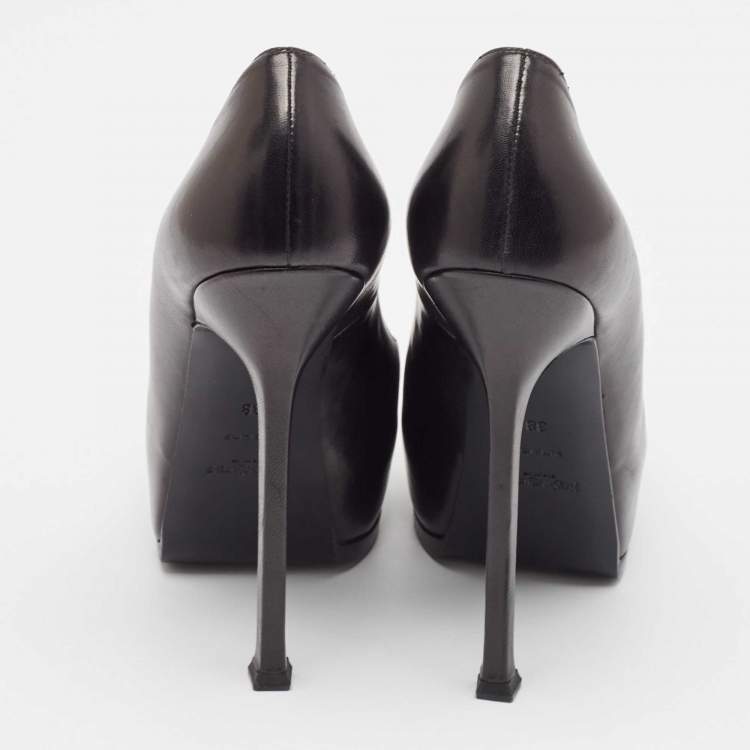 مملوكة مسبقًا Saint Laurent Black Leather Tribtoo Platform Pumps Size 38