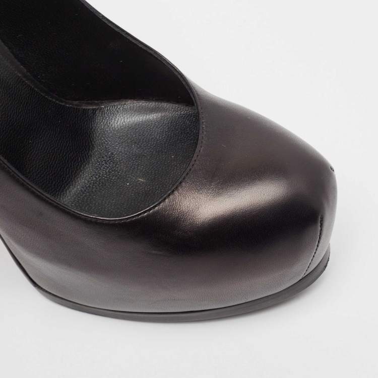 مملوكة مسبقًا Saint Laurent Black Leather Tribtoo Platform Pumps Size 38
