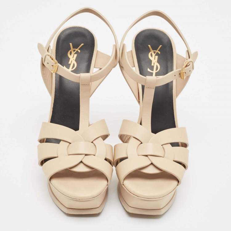 Pre Owned Saint Laurent Beige Leather Tribute Sandals Size 39