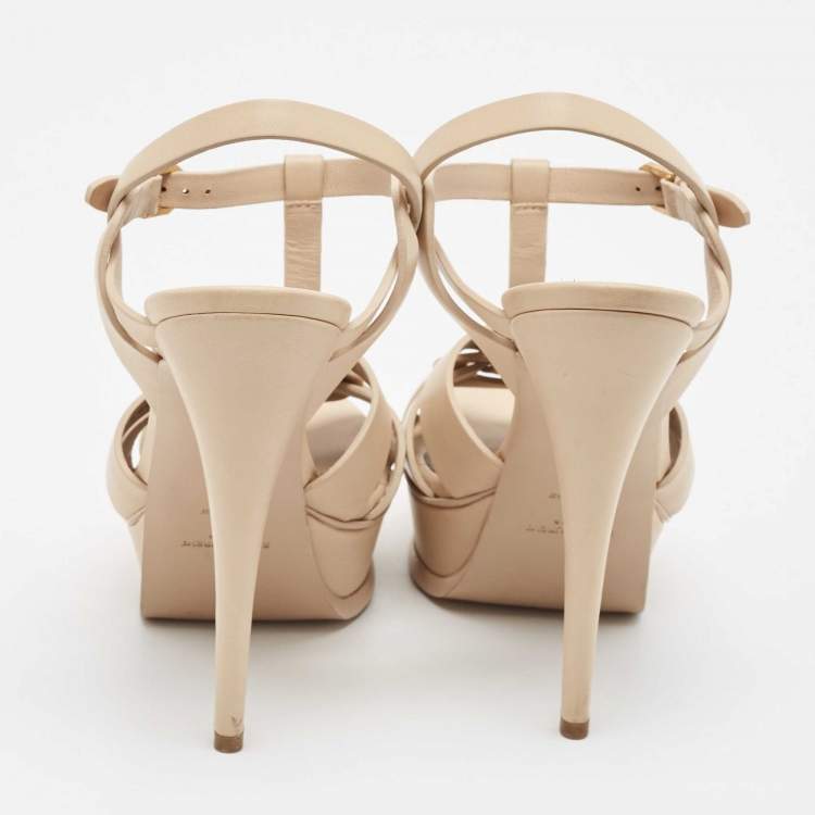 Pre Owned Saint Laurent Beige Leather Tribute Sandals Size 39