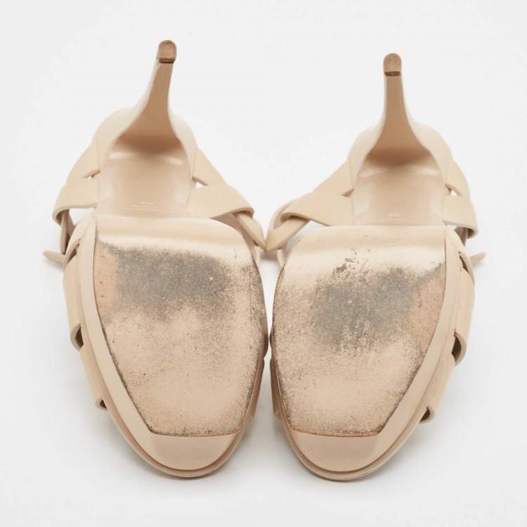 Pre Owned Saint Laurent Beige Leather Tribute Sandals Size 39
