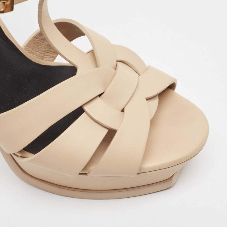 Pre Owned Saint Laurent Beige Leather Tribute Sandals Size 39