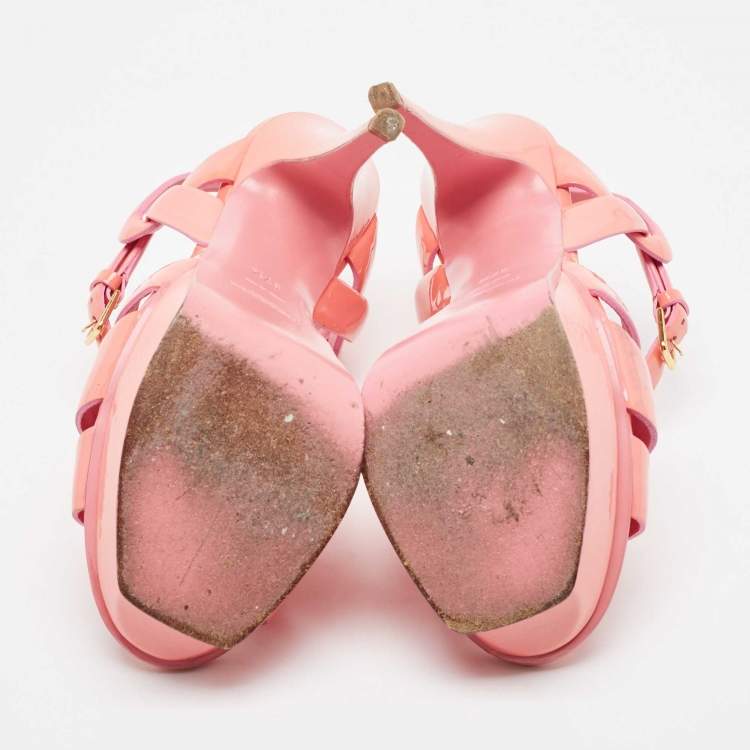 Pre Owned Saint Laurent Pink Patent Leather Tribute Platform Sandals Size 37.5