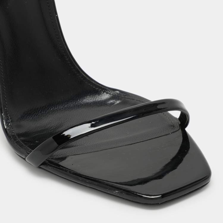 Pre Owned Saint Laurent Black Patent Leather Opyum Ankle Strap Sandals Size 40