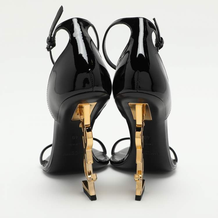 Pre Owned Saint Laurent Black Patent Leather Opyum Ankle Strap Sandals Size 40