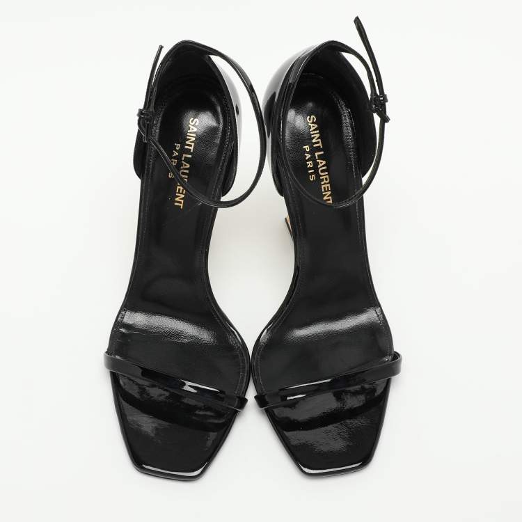 Pre Owned Saint Laurent Black Patent Leather Opyum Ankle Strap Sandals Size 40