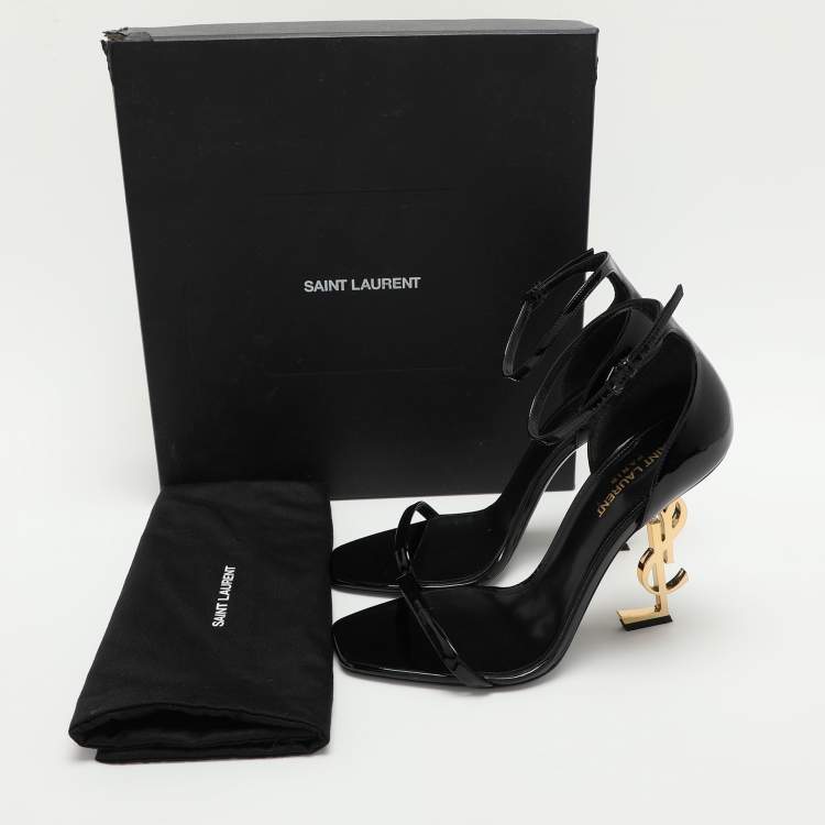 Pre Owned Saint Laurent Black Patent Leather Opyum Ankle Strap Sandals Size 40