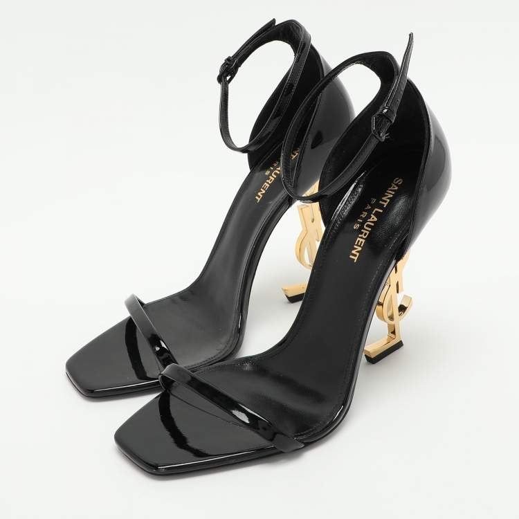 Pre Owned Saint Laurent Black Patent Leather Opyum Ankle Strap Sandals Size 40