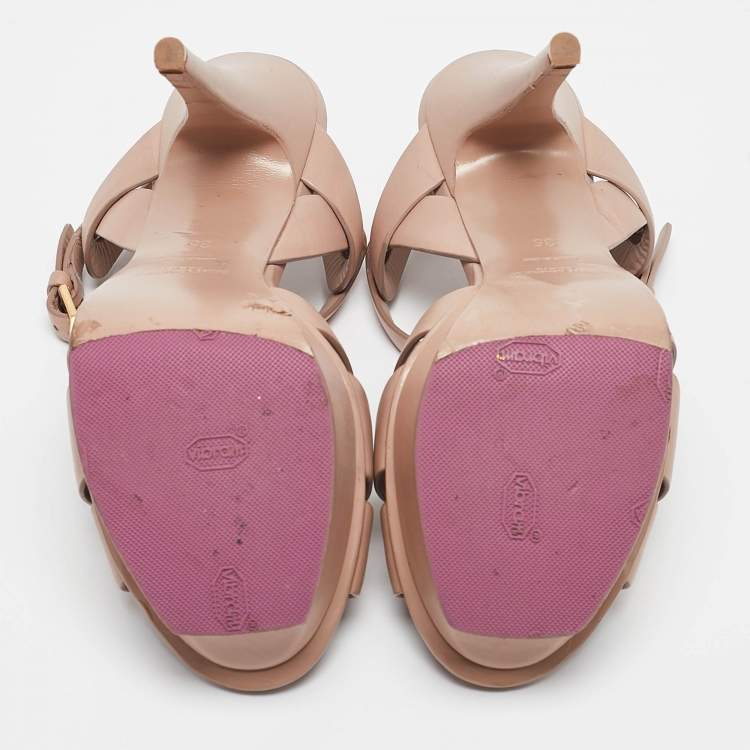 Pre Owned Saint Laurent Beige Leather Tribute Platform Sandals Size 35