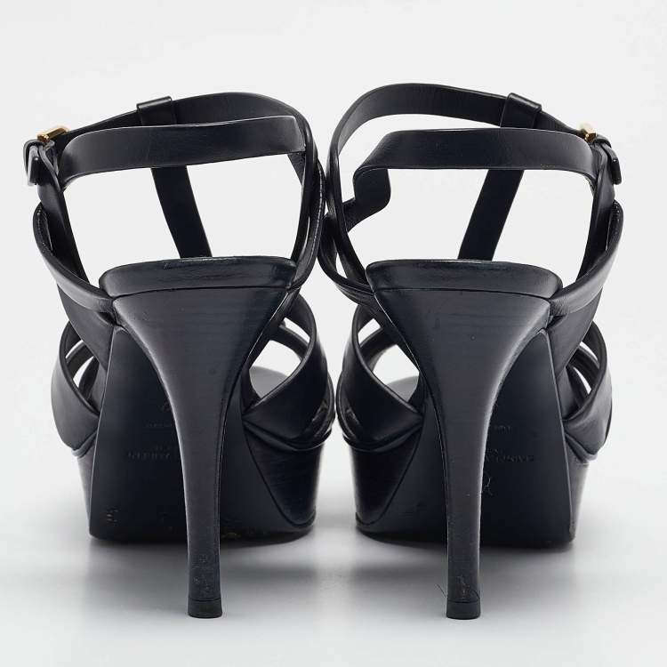 Pre Owned Saint Laurent Navy Blue Leather Tribute Sandals Size 39