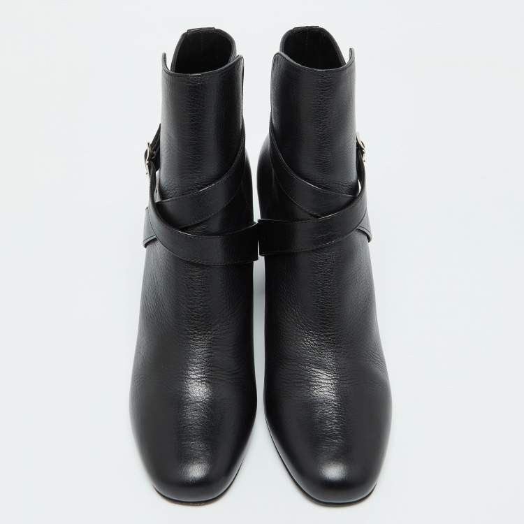 Pre Owned Saint Laurent Black Leather Ankle Length Boots Size 39