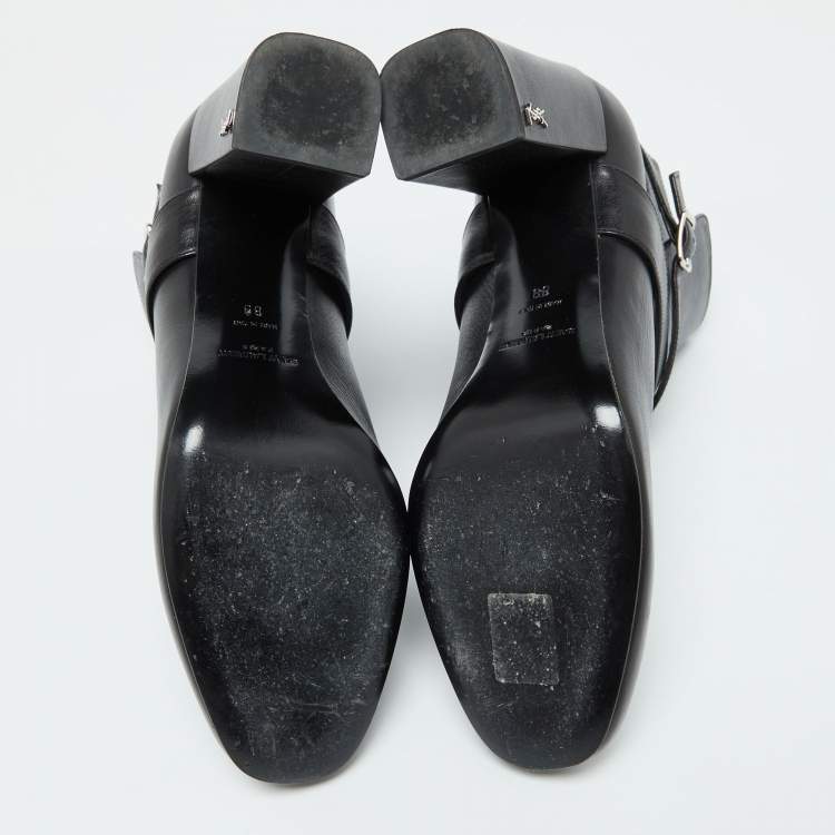 Pre Owned Saint Laurent Black Leather Ankle Length Boots Size 39