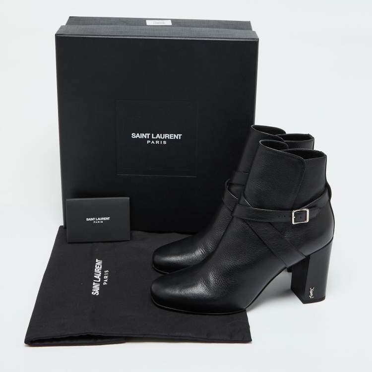 Pre Owned Saint Laurent Black Leather Ankle Length Boots Size 39
