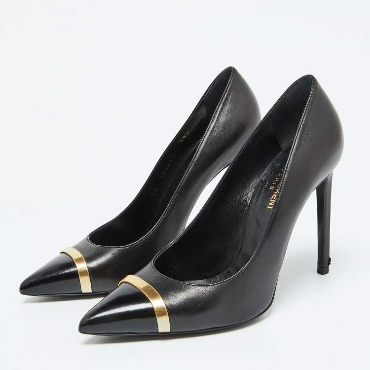 Pre Owned Saint Laurent Black Leather Escarpin Pointed Toe Pumps Size 39.5