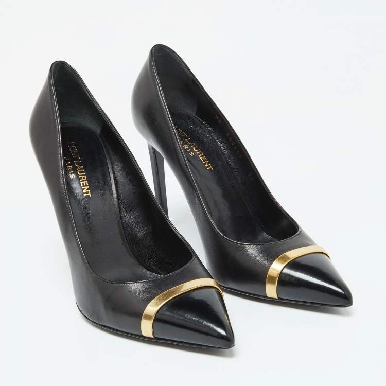 Pre Owned Saint Laurent Black Leather Escarpin Pointed Toe Pumps Size 39.5