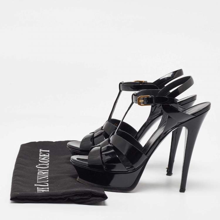 Pre Owned Saint Laurent Black Patent Leather Tribute Platform Sandals Size 39