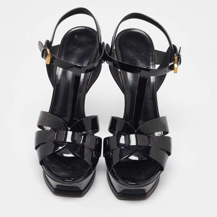 Pre Owned Saint Laurent Black Patent Leather Tribute Platform Sandals Size 39