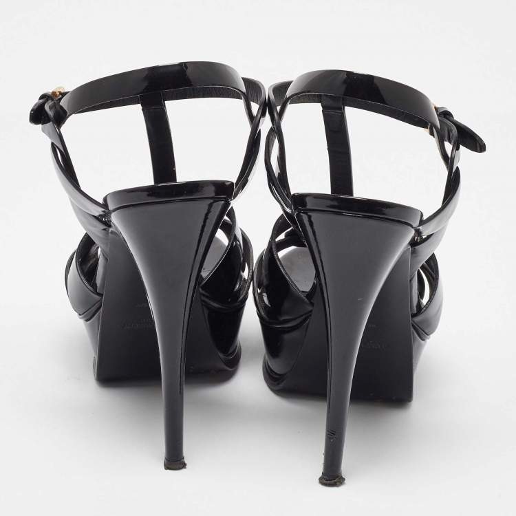 Pre Owned Saint Laurent Black Patent Leather Tribute Platform Sandals Size 39
