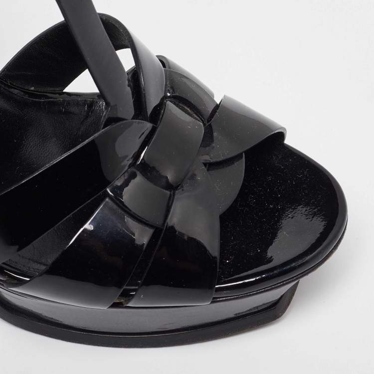 Pre Owned Saint Laurent Black Patent Leather Tribute Platform Sandals Size 39
