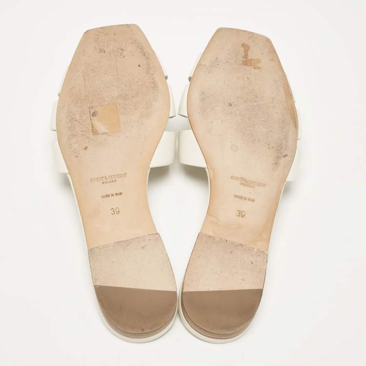 Pre Owned Saint Laurent White Leather Tribute Flat Sandals Size 39