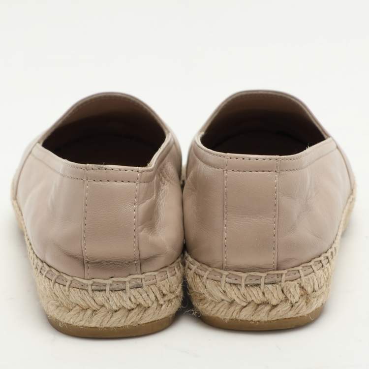 Pre Owned Saint Laurent Beige Leather Cassandra Espadrille Flats Size 37.5