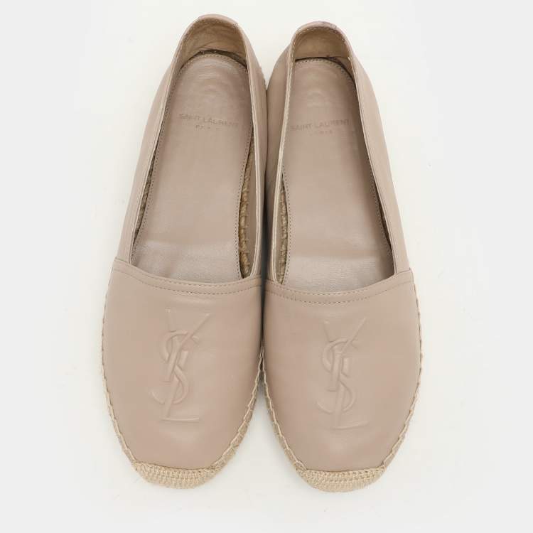 Pre Owned Saint Laurent Beige Leather Cassandra Espadrille Flats Size 37.5